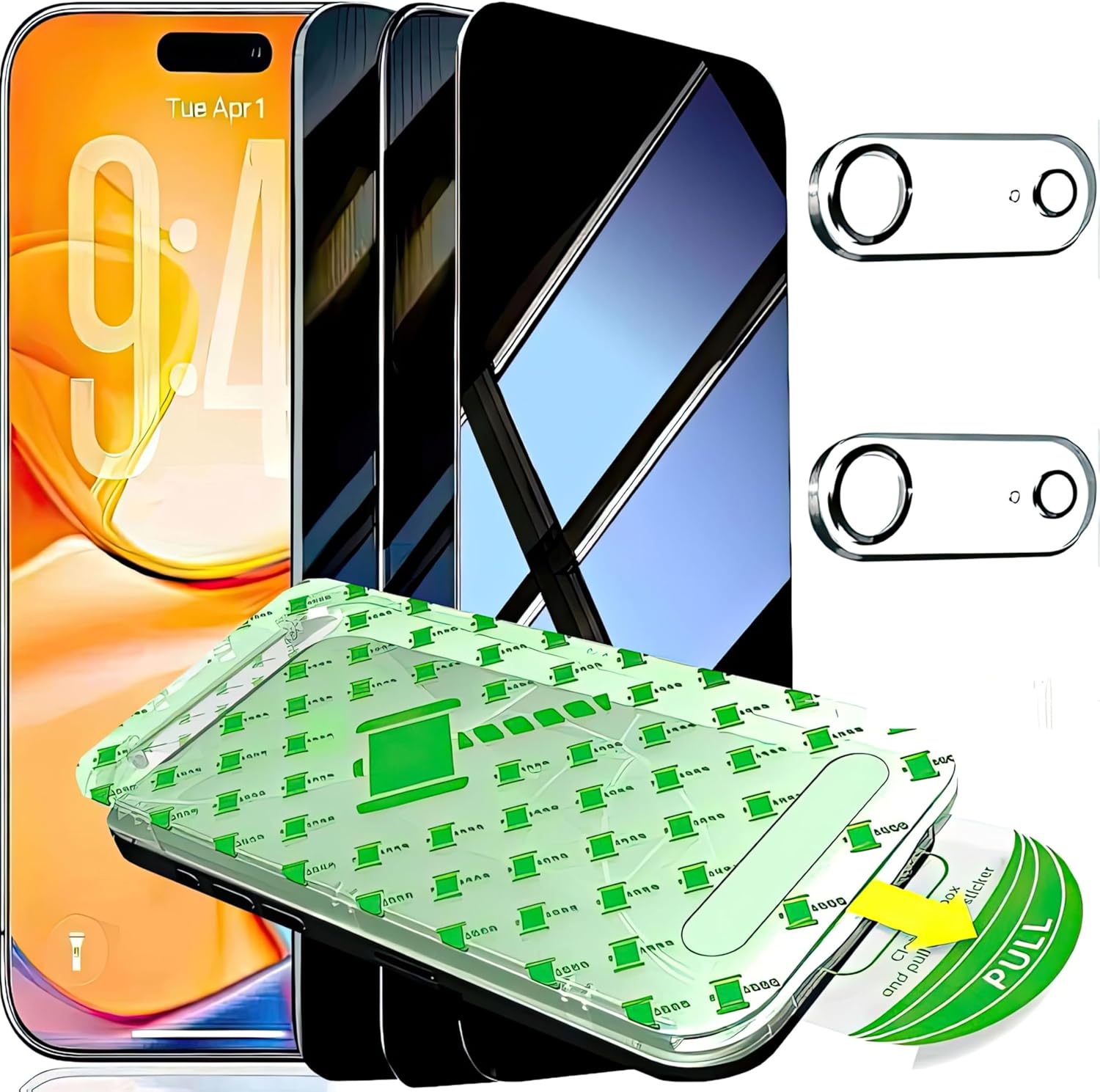 3+2Pack Privacy Screen Protector for iPhone 17 Air with Camera Lens Protector 9H+Tempered Full cover Glass Military Grade Shatterproof Anti Spy Auto Installation Frame