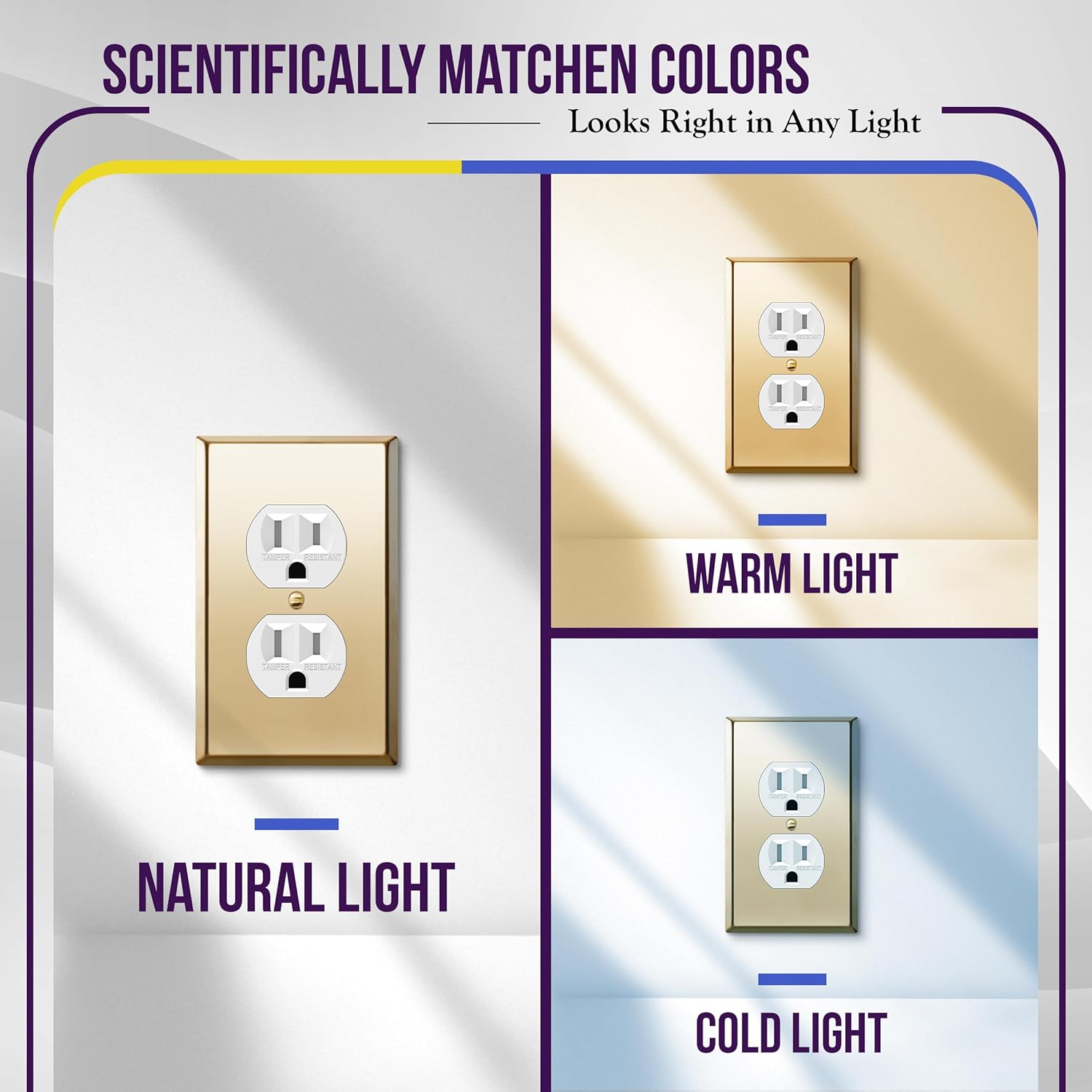 ENERLITES Duplex Receptacle Outlet Metal Wall Plate, Stainless Steel Outlet Cover, Corrosion Resistant, Size 1-Gang 4.50" x 2.76", 7721-PB, Stainless Steel 201, Polished Brass, Gold