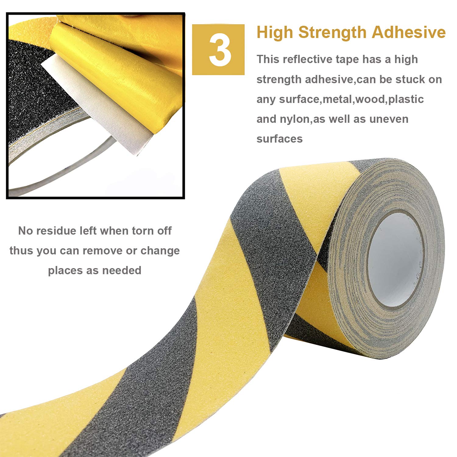 RELIANCER Anti Slip Safety Grip Tape 4inx60ft Non Skid Tread Safety Tape with High Traction Grit Yellow & Black Marking Self-Adhesive Tape Hazard Caution Warning Tape for Stairs Steps Deck