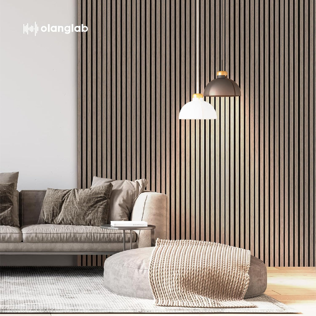 Olanglab Wood Slat Wall Panels, Wooden Acoustic Wall Panels, 94.5"x12.6" Each 3D Wall Panels for Interior Wall Decor, 2 Pack in Total 94.5"x25.2" (Dark Walnut)