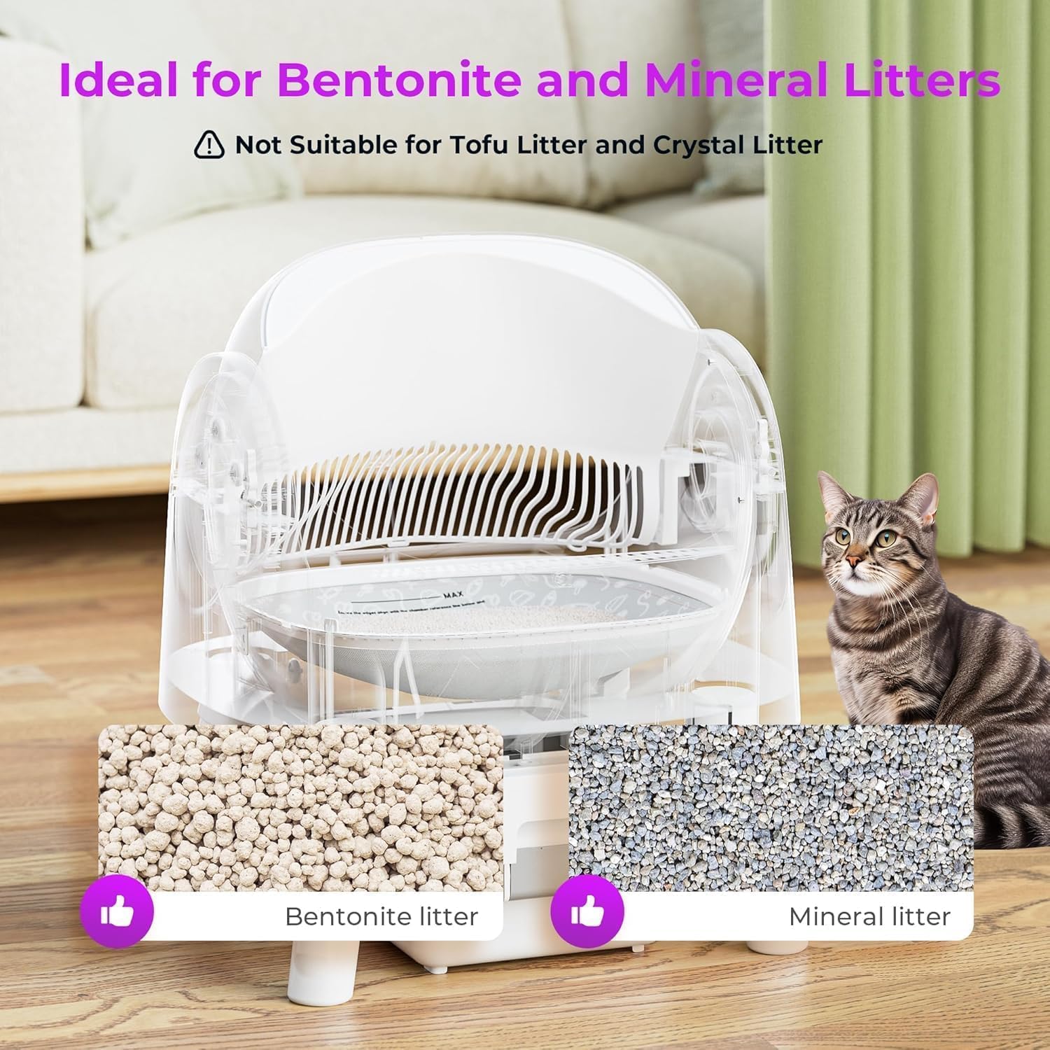 PetPivot Self Cleaning Litter Box, Open Top Automatic Litter Box for Multiple Cats, Multiple Layer Safety Protection, Liners and Mat Included, White