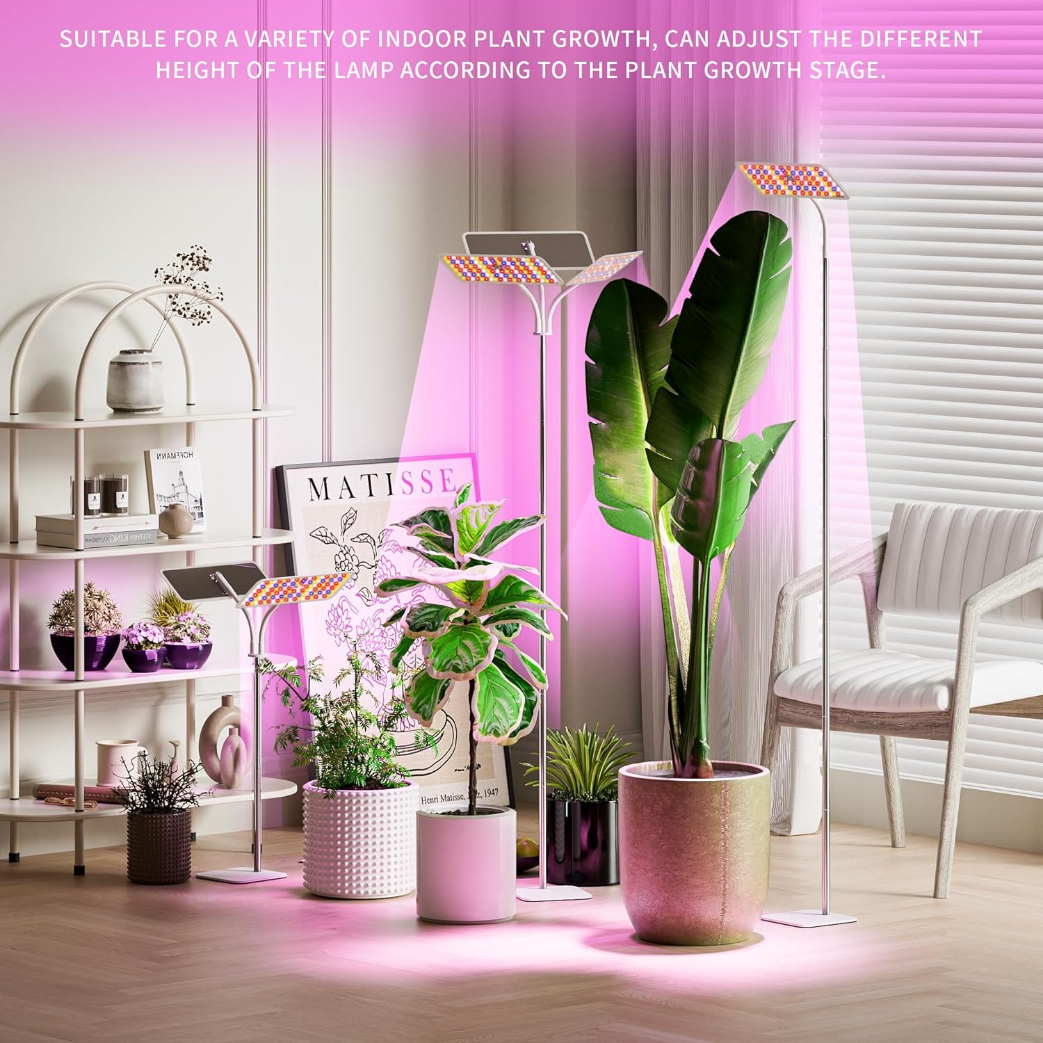 KINGPLUS Grow Lights with Stand, Full Spectrum Growing Light for Indoor Plants, 120 LEDs, 4 Dimmable Levels, Timer 4/8/12h, 12-60inches Height Adjustable,18w, Ideal for Desk Small Plants