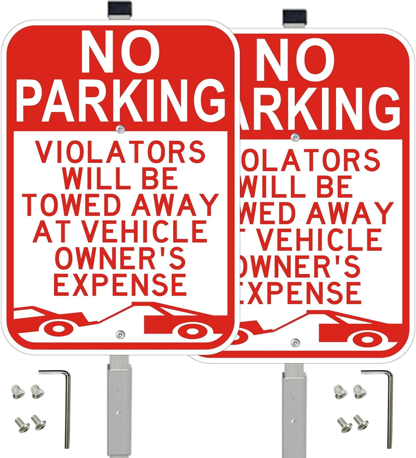 2 Pack No Parking Sign with 36" Metal Stakes, 14x10 inches Reflective Aluminum Sign, Fade Resistant/Waterproof, Violators Will Be Towed Warning
