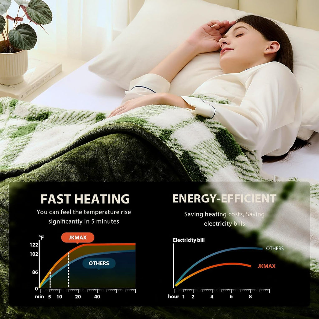 Heated Electric Blanket Queen Size - 84"x90" Flannel Heating Blanket with 10 Heating Levels & 5 Time Settings Over-Heat Protection, Winter Warmer for Adults with ETL Certification（Green）