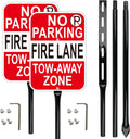 No Parking Fire Lane Sign, with 54 Inch Black Metal Stakes, 10 x 14 Inches Reflective Sheeting Rust Free Aluminum, 2 Pack, Indoor/Outdoor Use