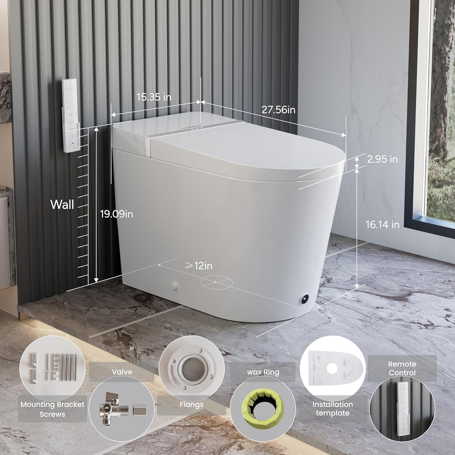 Casta Diva Smart Toilet with Bidet Built in, Bidet Toilet with Wider Heated Seat, Warm Water & Dryer, Foot Sensor Auto Flushing, Night Light, Remote Control 1.28GPF(CD-K020)