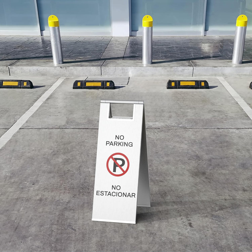 2-Pack No Parking Sign, stainless steel,24 Inch Height, Double Sided A-Shaped Frame No Parking Sign, Folding No Parking Signs for Outside, Lawn, Driveway, Garage, Yard, Fire Lane