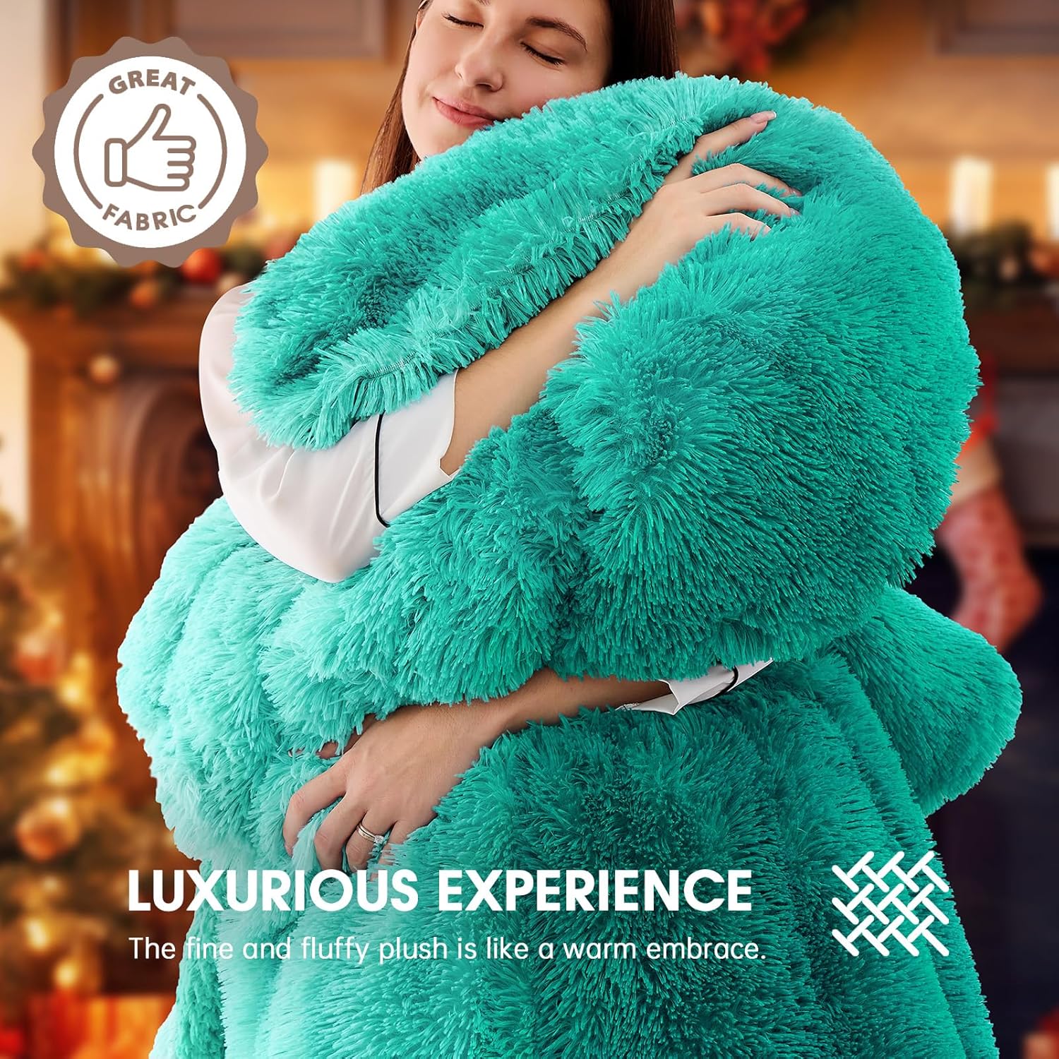 Heated Electric Blanket Queen–Faux Fur with Soft Thick SherpaWarm Winter Birthday Gifts for Women Grandma,Dual Control,10 Heat Settings,5 Time Settings, 84x90, Forest Mist