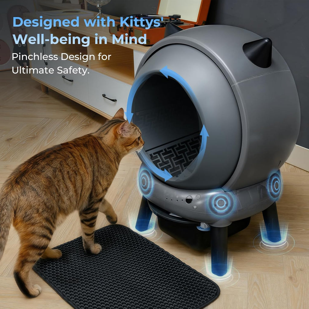 Self Cleaning Litter Box for Cats, Automatic Cat Litter Box with Smart APP Control and Health Monitoring, Includes 2 Roll Trash Bag & Litter Mat, Grey