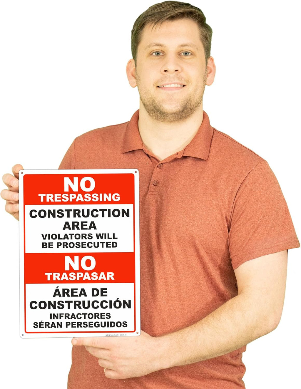 Brimar - 10" x 14" - Bilingual Construction Area Violators Will Be Prosecuted Sign - .055″ Polyethylene Plastic - Bold Text And Symbol - Easy Installation