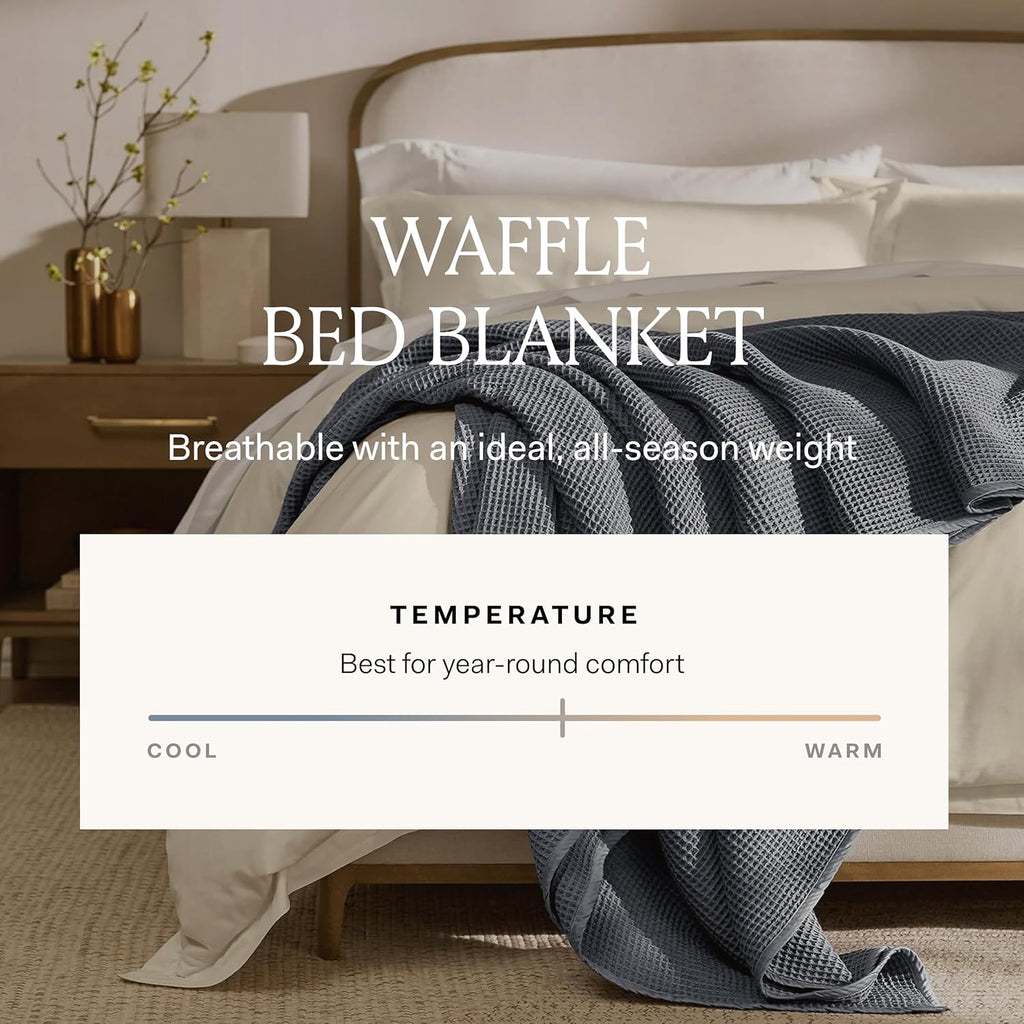 BOLL & BRANCH Waffle Bed Blanket - King/Cal King, Pewter - Luxury 100% Organic Cotton - Soft, Lightweight and Breathable - Textured Waffle Weave