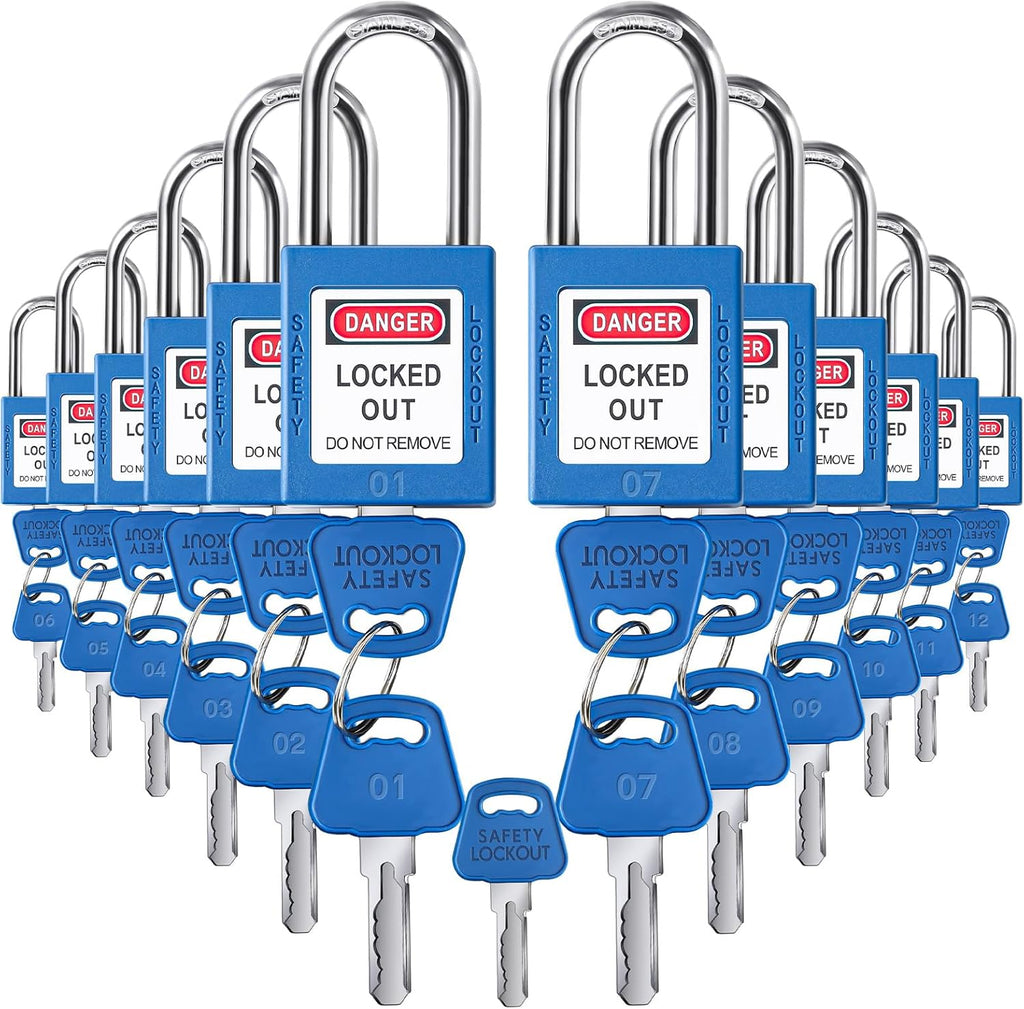 Landhoow 12 Set Lockout Tagout Locks and Keys Kit Loto Locks Different Safety Lock 2 Keys Per Lock Tag Out Padlocks for Electrical Lockout Tag Out Stations and Devices Kits (Blue)
