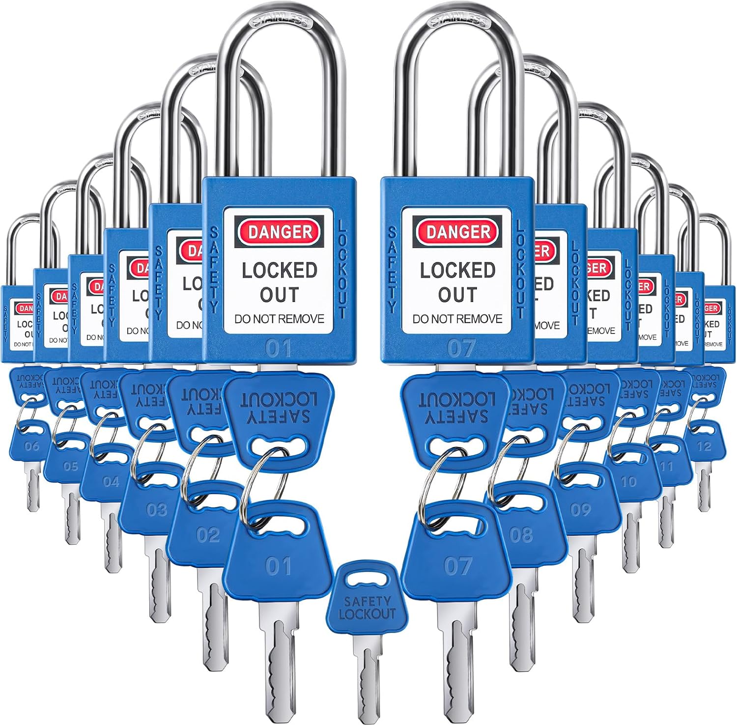 Landhoow 12 Set Lockout Tagout Locks and Keys Kit Loto Locks Different Safety Lock 2 Keys Per Lock Tag Out Padlocks for Electrical Lockout Tag Out Stations and Devices Kits (Blue)