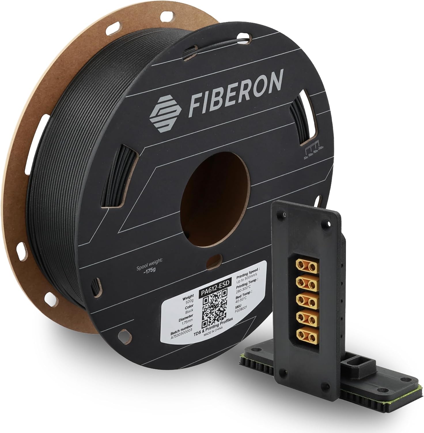 Polymaker Fiberon PA612-ESD 3D Printer Filament 1.75mm 0.5kg, ESD-Safe Carbon Fiber Nylon, Heat Resistant to 150°C, Chemical Resistant, Industrial Grade Strength, PCB Fixtures, Electronics Housings