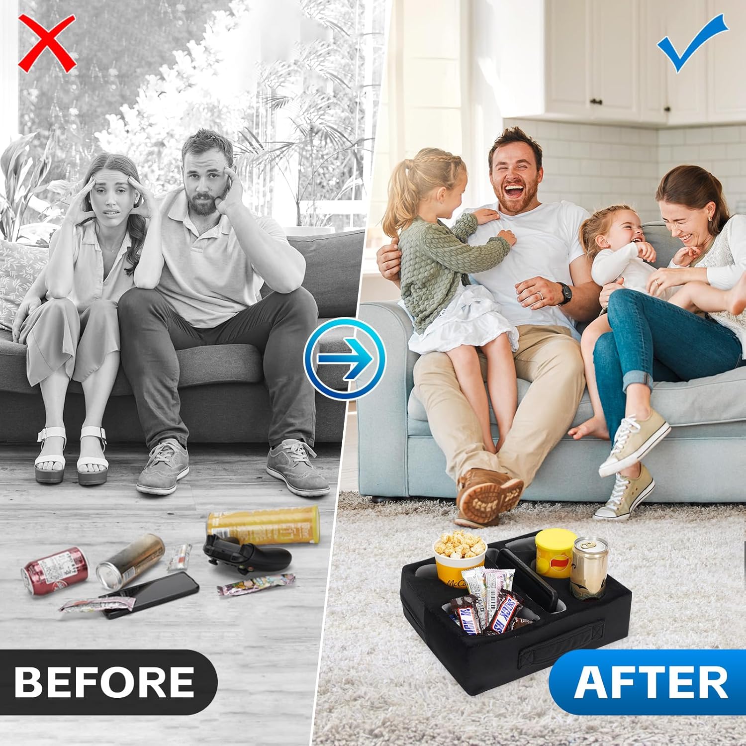 G GOOD GAIN Couch Cup Holder Pillow-Sofa Cup Holder Cozy Buddy | Bed Drink Caddy Holds Tablet, Remote, Snacks | Waterproof Anti-Spill Sofa Beverage Tray for Car, Park, Beach, Picnic, Boat, RV(Black)