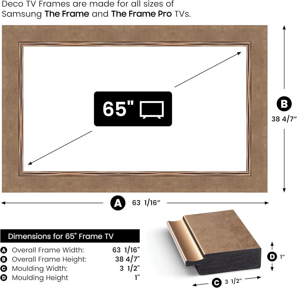 Contemporary Bronze 65" Premiere Deco TV Frame - Compatible ONLY with Samsung The Frame TV and Pro TVs (Fits 2021-2025, LS03A, LS03B,LS03C,LS03D,LS03FA,LS03FW)