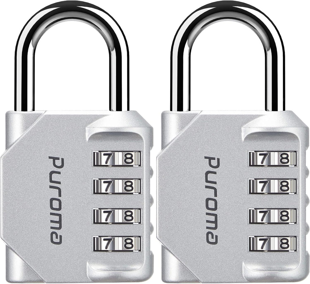 Puroma 2 Pack Combination Lock for Locker 4 Digit Outdoor Waterproof Padlock for School, Gym, Sports, Fence, Toolbox, Gate, Case, Outdoor, Hasp Storage, Cabinets (Silver)