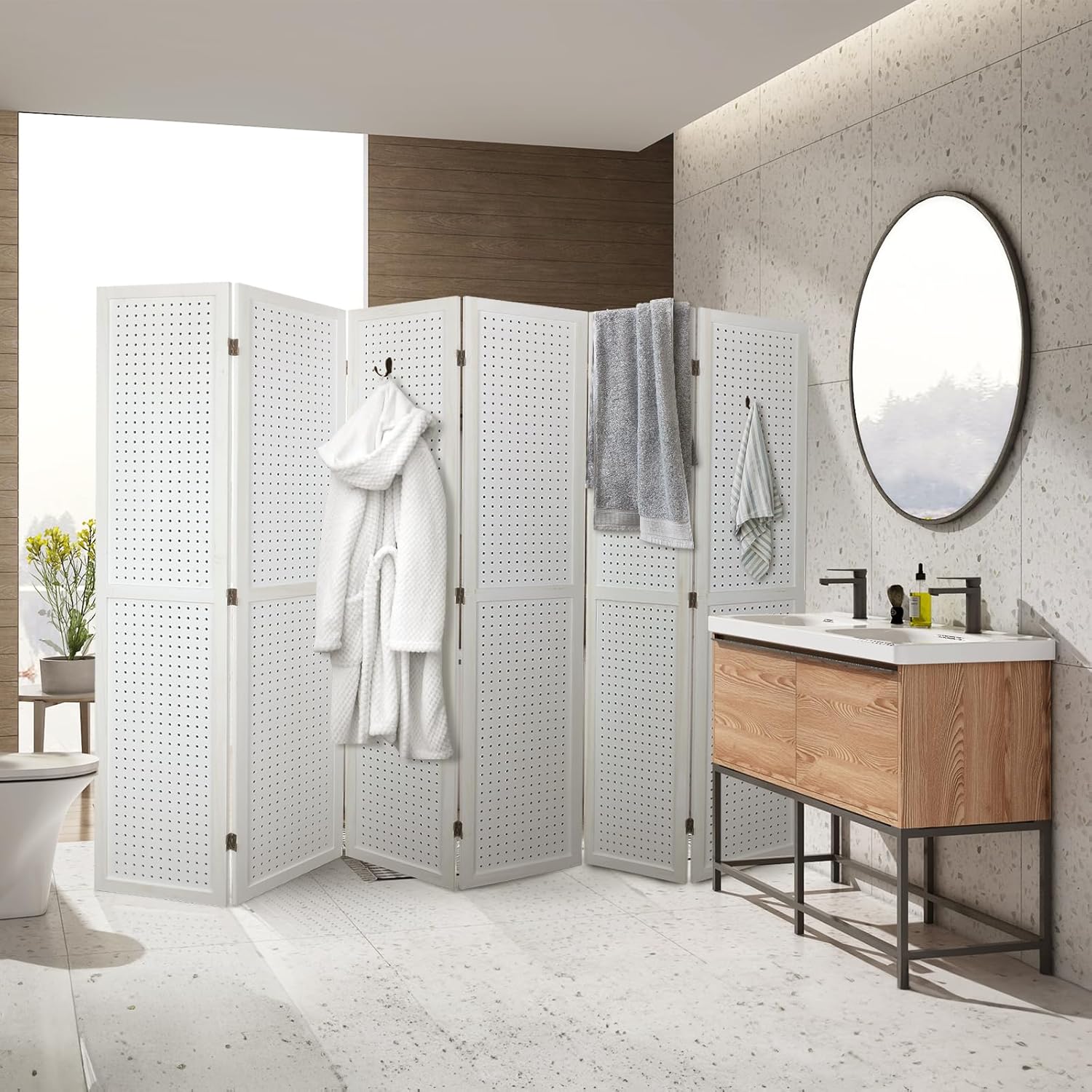 Babion 6 Panel Pegboard Display, Freestanding Folding Privacy Screens for Craft Shows (White)