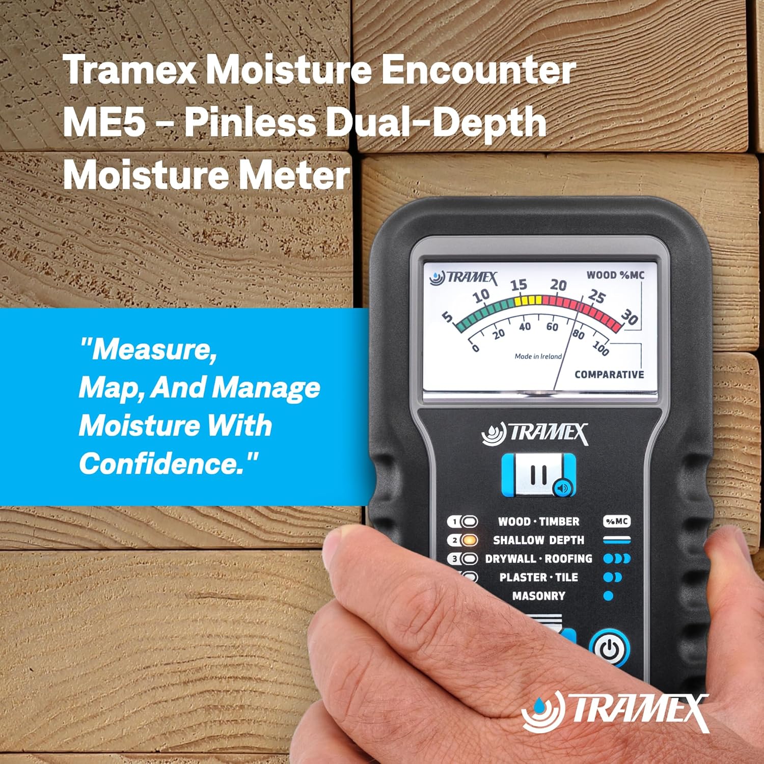 Tramex Moisture Encounter ME5 | Pinless Meter for Measuring Moisture Content in Wood, Drywall & Building Materials