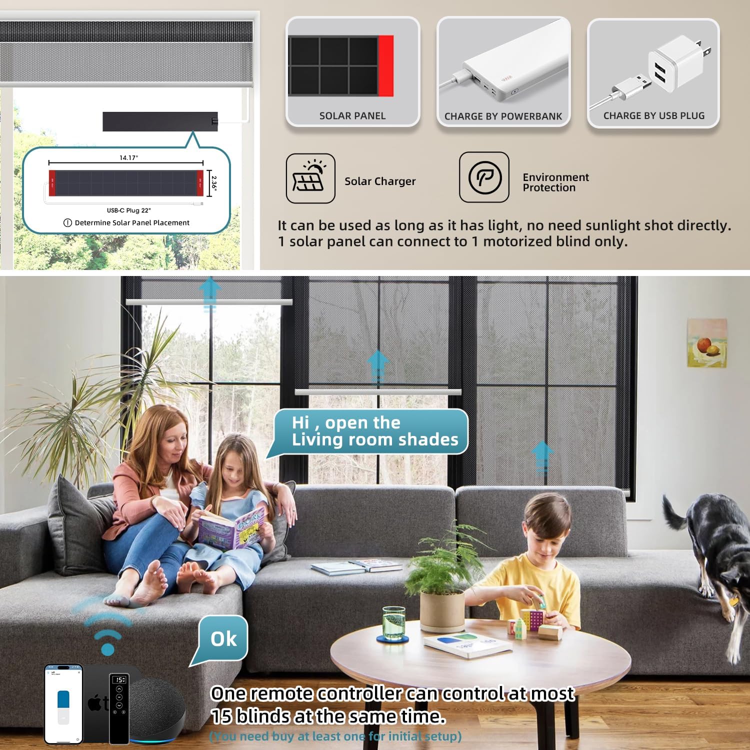 SmartWings Motorized Roller Shades 5% Openness Without Privacy Custom Size, Rechargeable Battery, Works with Matter/Apple HomeKit, Alexa, Thread/Zigbee, Remote Optional, 5% Openness Charcoal Grey