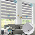 SmartWings Motorized Zebra Shades - Compatible with HomeKit, Alexa, SmartThings, Google - Remote Control Light Filtering Sheer Shades, 50% Blackout, for Smart Home/Office, Grey, Customized