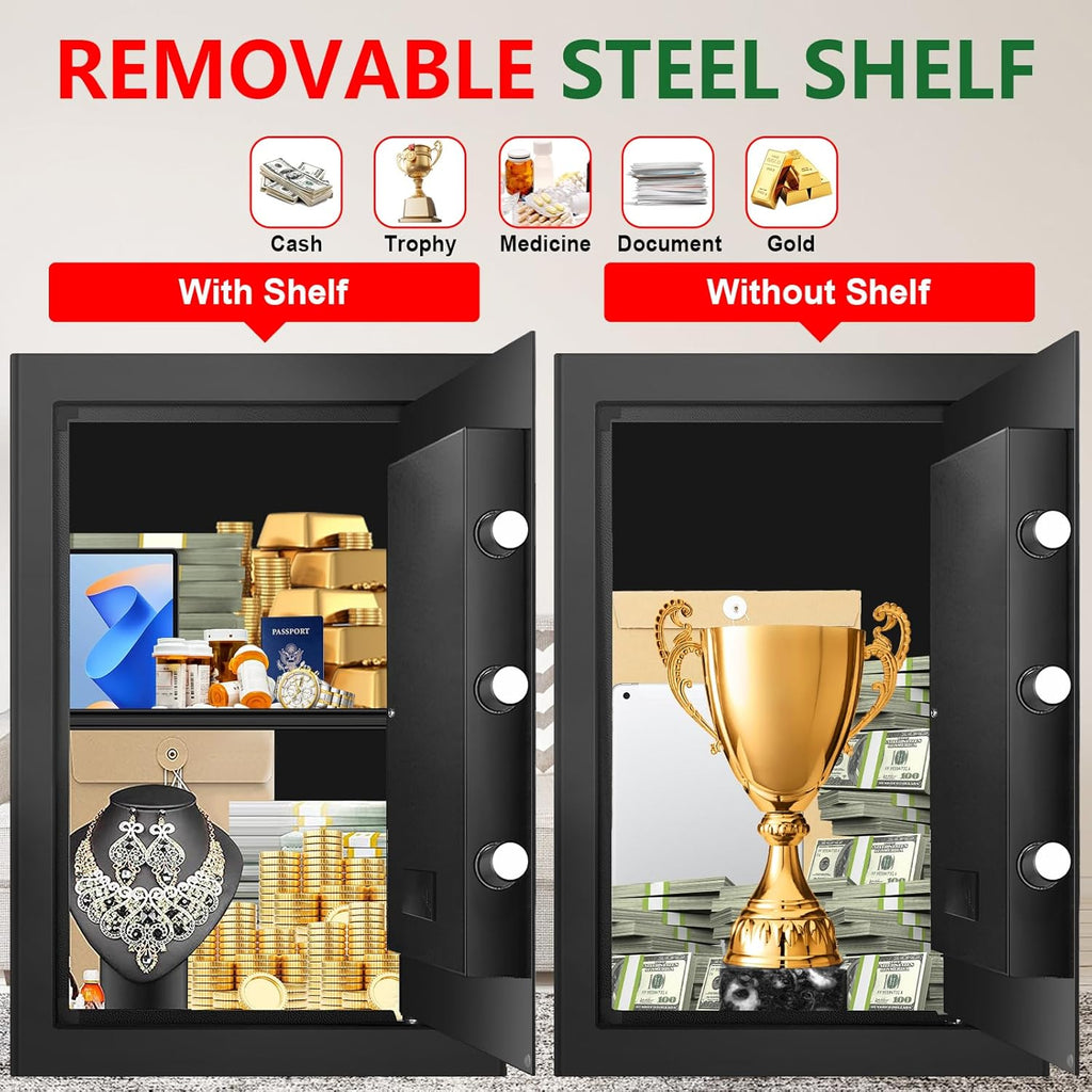 3.3 Cubic Feet Large Fireproof Safes for Home Use, Anti-Theft Digital Security Safe Box With Programmable Keypad & Spare Keys, Home Safes Water and Fireproof for Documents Money Valuables