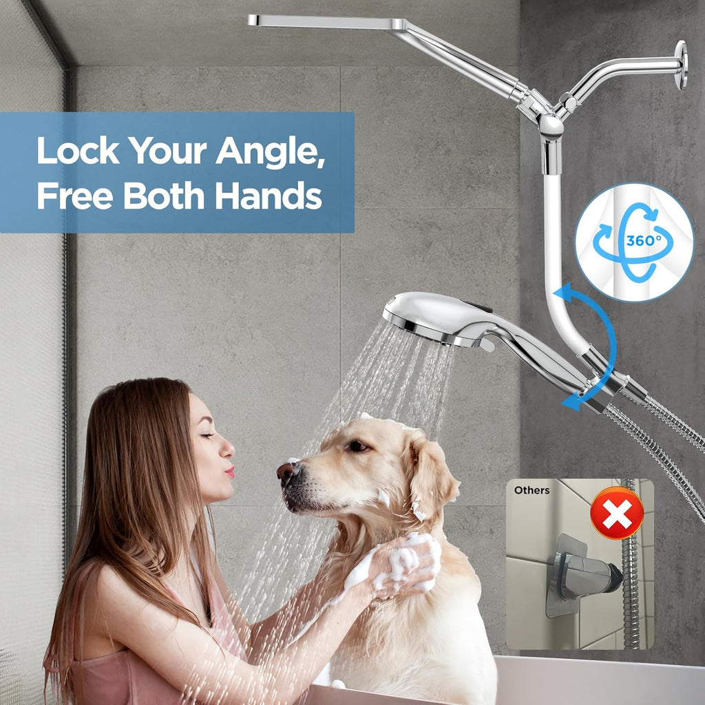 Dual Handheld Shower Head Combo, 2-in-1 Rain Shower Heads System Wide Rainfall Shower Head and 10 Modes High Pressure Hand Held Showerhead with Built-in Power Wash - Chrome