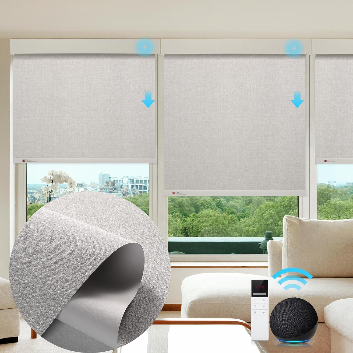 ZSTARR Motorized Smart Blind for Window,Automatic Blackout Roller Shade Compatible, with Remote Control, Child Safety Rechargeable Battery Blind with Valance,Customize (Buff Colour)
