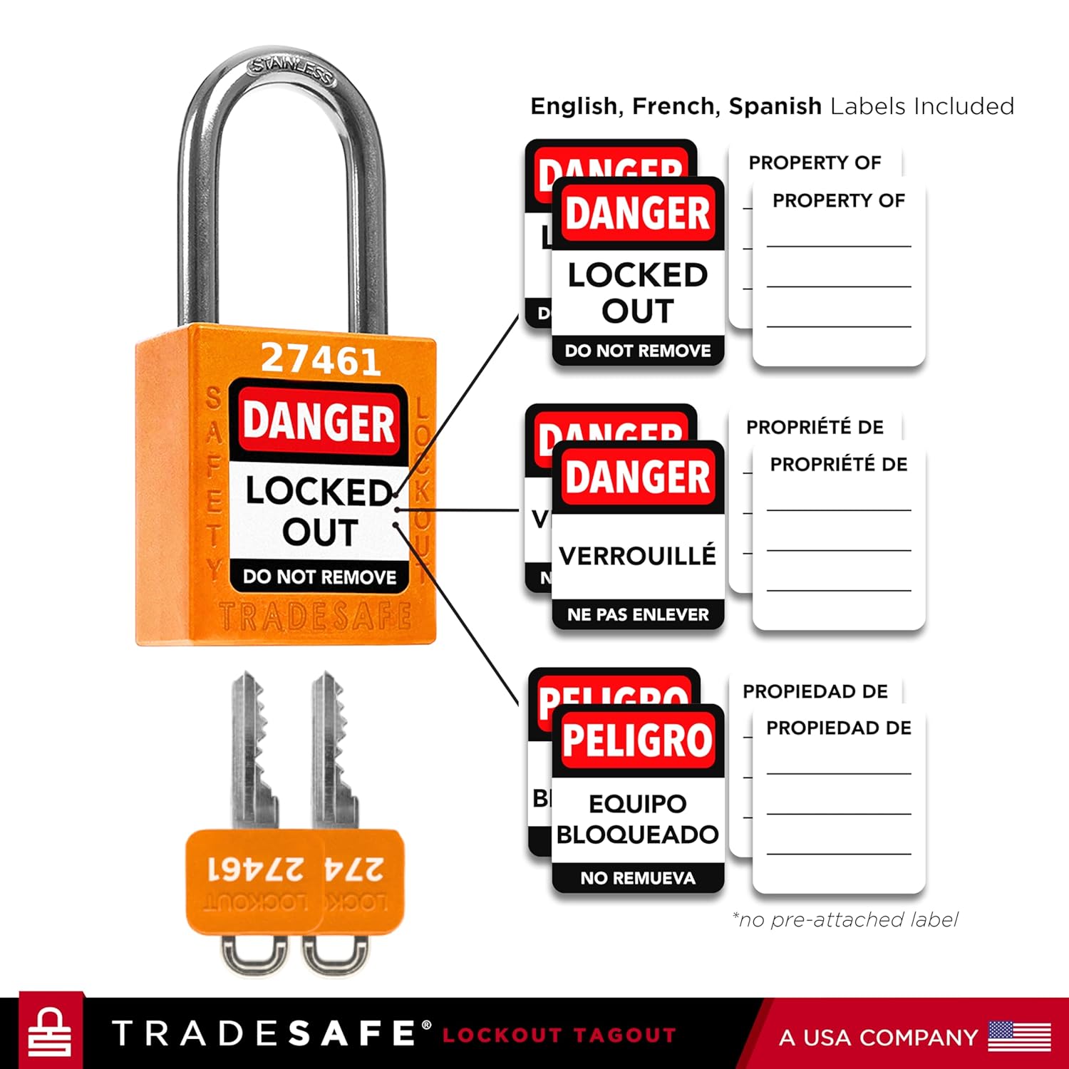 TRADESAFE Lockout Tagout Locks Set - 7 Orange Loto Locks, Lockout Locks Keyed Different, 2 Keys Per Lock, OSHA Compliant Lock Out Tag Out Padlocks, Safety Padlocks for Electrical Lockout Tag Out Kits