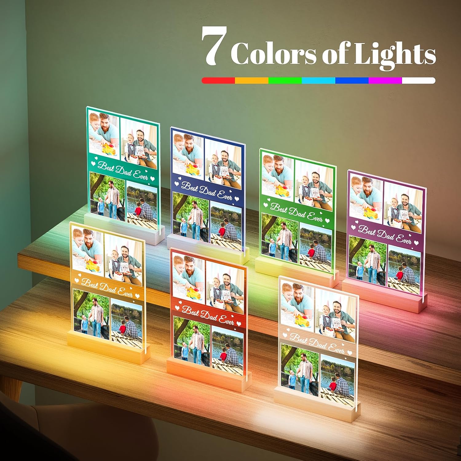 Best Dad Ever Gifts, Custom Collage Picture Frames with Night Light, Personalized Photo Frame, Customized Picture Frame with Photo, Personalized Birthday Gifts for Dad Baby Kids Family