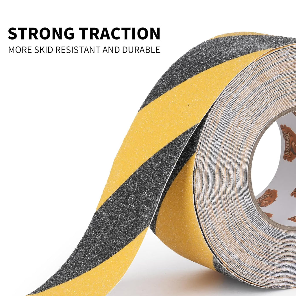 TAPEBEAR Non Slip Hazard Tape 3inch x 60feet, Black and Yellow Safety Tape, Anti Slip Caution Tape Roll, Nonslip Warning Floor Tape for Indoor Outdoor Steps Stairs, Strong Grip Tape
