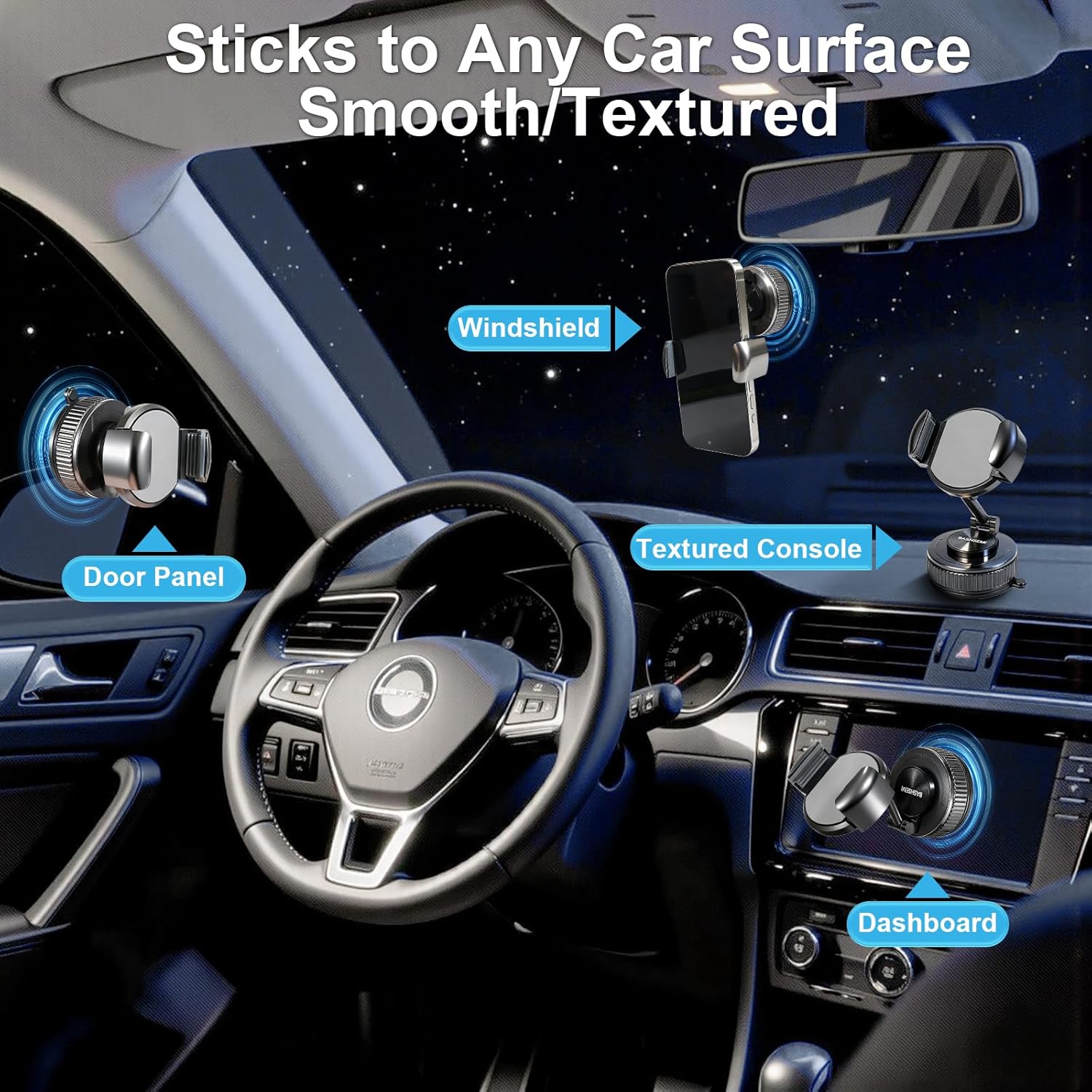 Windshield & Dashboard Rotate-Lock Phone Mount – 360° Rotate Folding Car Phone Holder with Strong Suction Base & Adjustable Arm for Smartphone