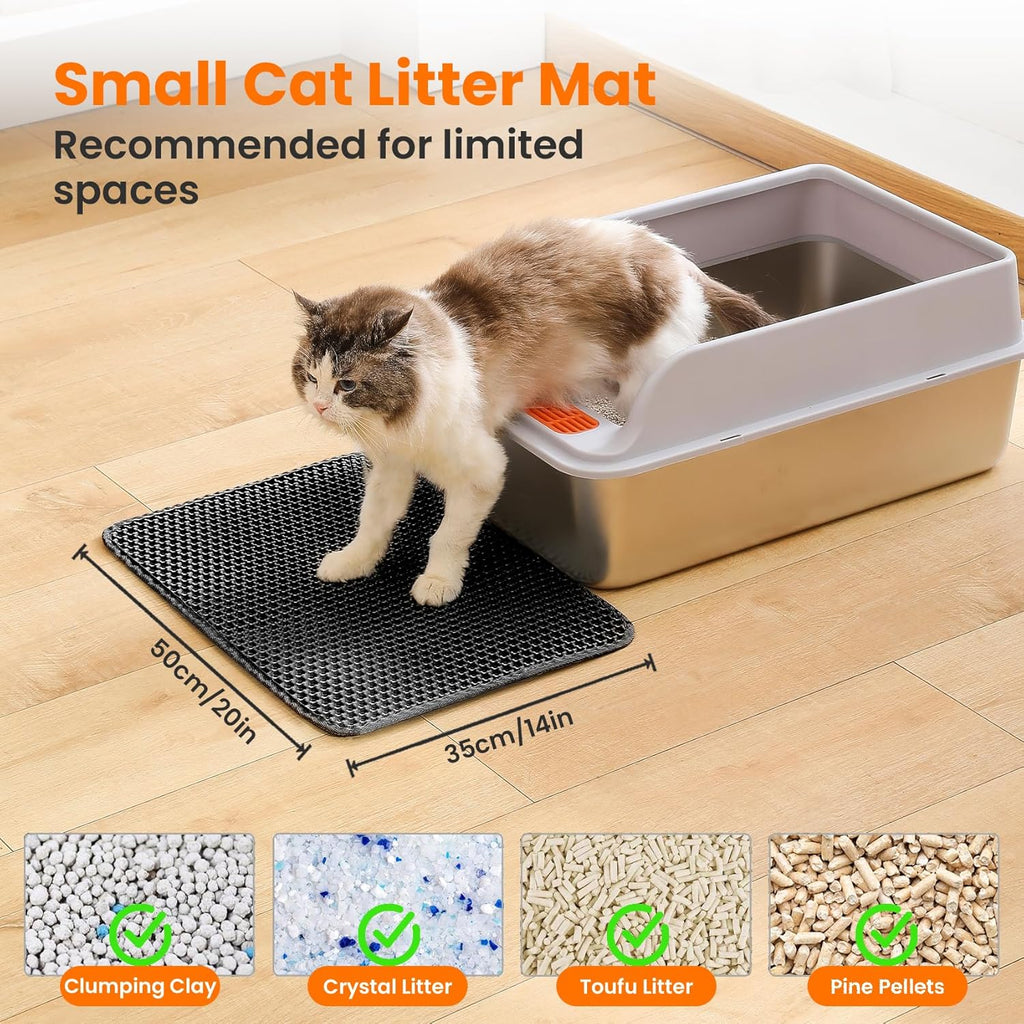 Small Cat Litter Mat, 20x14’’ Double Layer Honeycomb Cat Litter Box Mat, Non Slip Waterproof Urine Proof Litter Trapping Mat for Floor, Kitty Litter Pad, Indoor Pet Supplies, Black