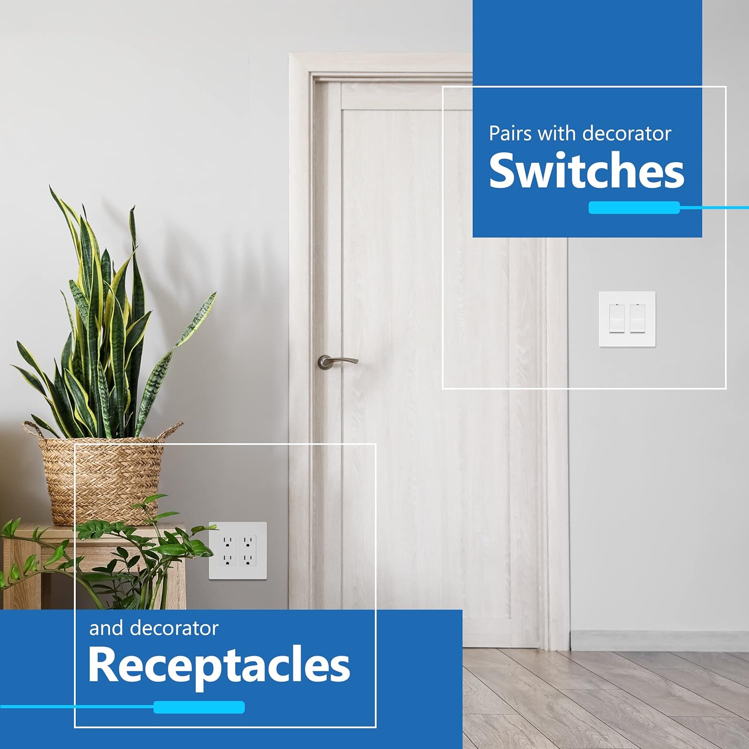 LIDER Matte Finish Double Decorator Switch Cover, Screwless Wall Plate, Mid-Size 2-Gang 4.88" x 4.92", Unbreakable Polycarbonate Thermoplastic, UL Listed, LSWP-32M-W2P, White, 2 Pack