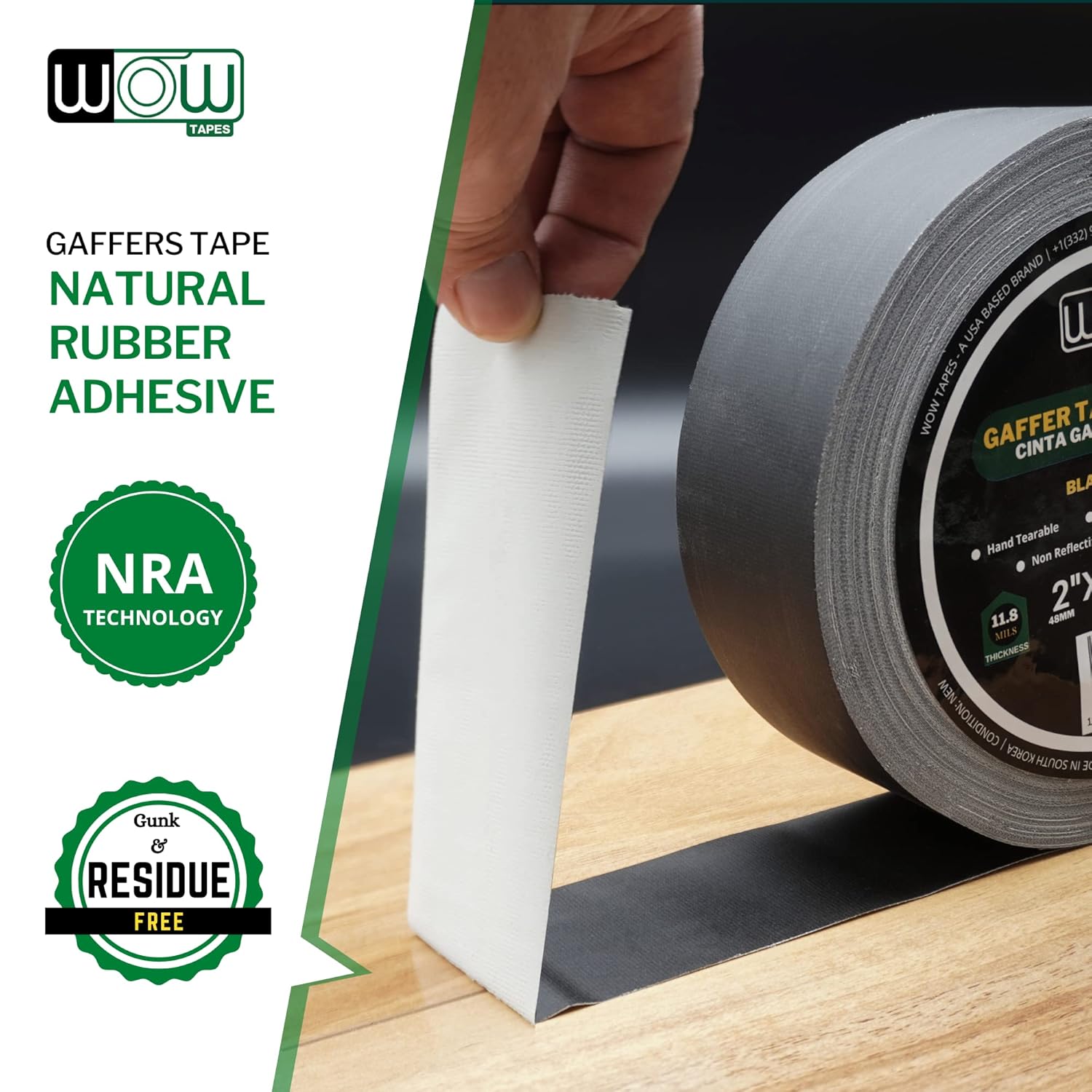 Wow Gaffers Tape 2 Inch Black - 50 Yards (Case of 24), Residue Free, Non-Reflective & Heavy-Duty - Professional Grade Gaff Tape - Ideal for Photography Backdrop, Cables, Cords & Floor Taping