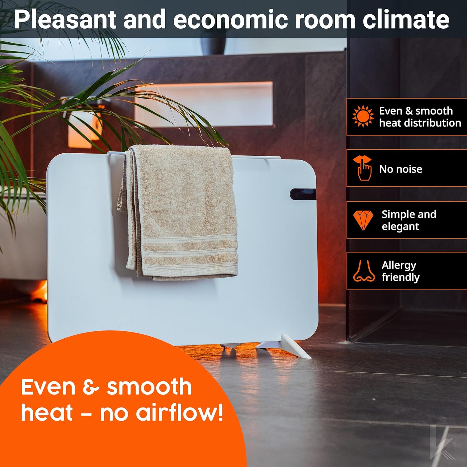 Könighaus 450W Smart Dual Space Heater – Wall heater and mobile use – WiFi App Control & Remote – Includes Towel Rack, Stand Feet & Mounting Kit – Color: White