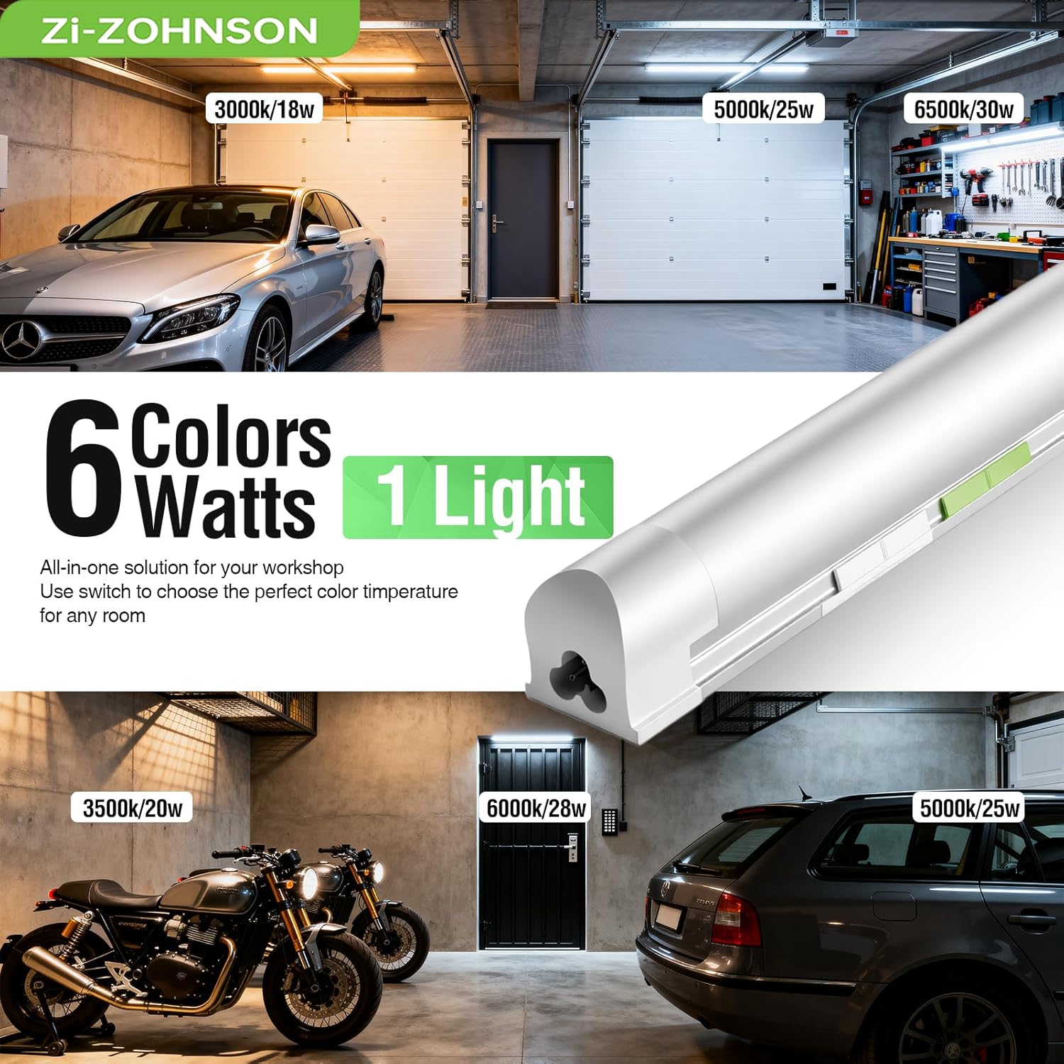 6 Pack 4FT Led Shop Lights,30W 4500LM 3000-6500K Tunable,T8 Tube Light with 6CCT,Milky Cover Linkable Fixture Lights for Workshop,Warehouse,Garage,Shop,Barn