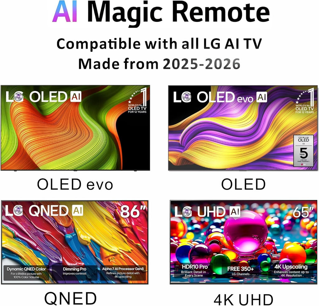 Alizen Magic AI Compatible with LG Magic Remote MR25GA 2025, for LG TV Remote replacment, AI, Pointer, Alexa Voice, Bluetooth, MR25GN, AKB76046603, C5, B5, G5, M5 Series
