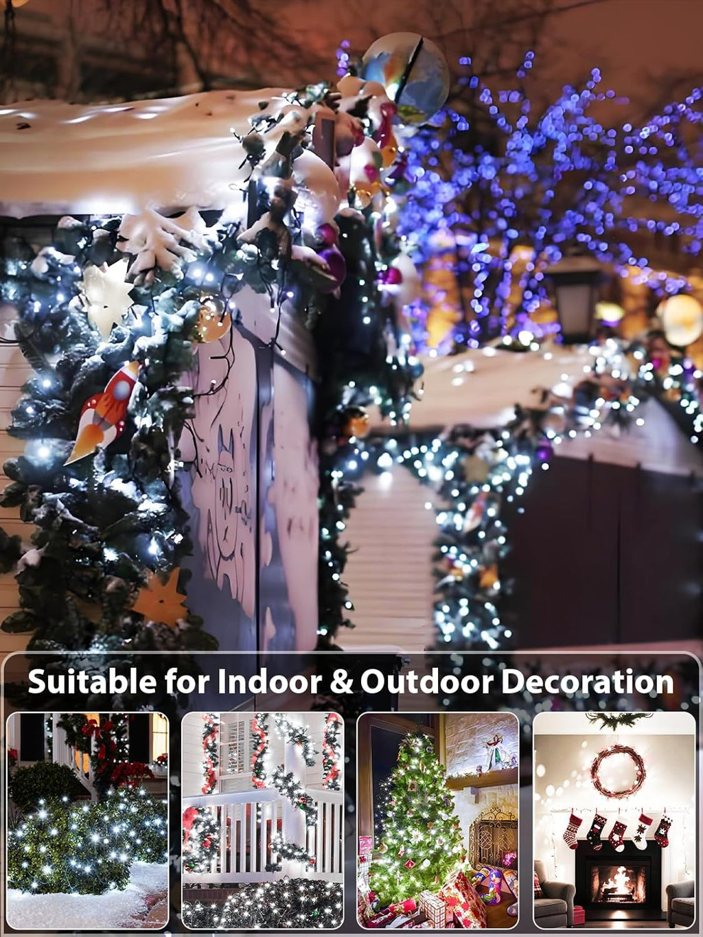 YIQU White 82FT 200 LED Christmas String Lights Outdoor/Indoor (Extendable Green Wire, Ultra-Bright with 8 Modes, UL Certified), Fairy String Lights for Xmas Tree Holiday Party Decoration, Cool White