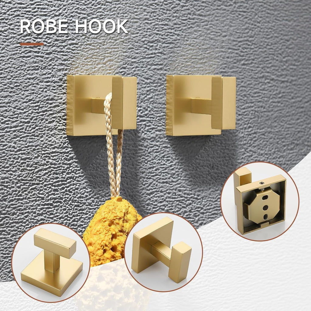 TQKAG 5-Piece Bathroom Accessories Set Brushed Gold Bathroom Hardware Set SUS304 Stainless Steel Classic Wall Mounted Towel Bar Sets 23.6" Towel Rack for Bathroom, Brushed Gold