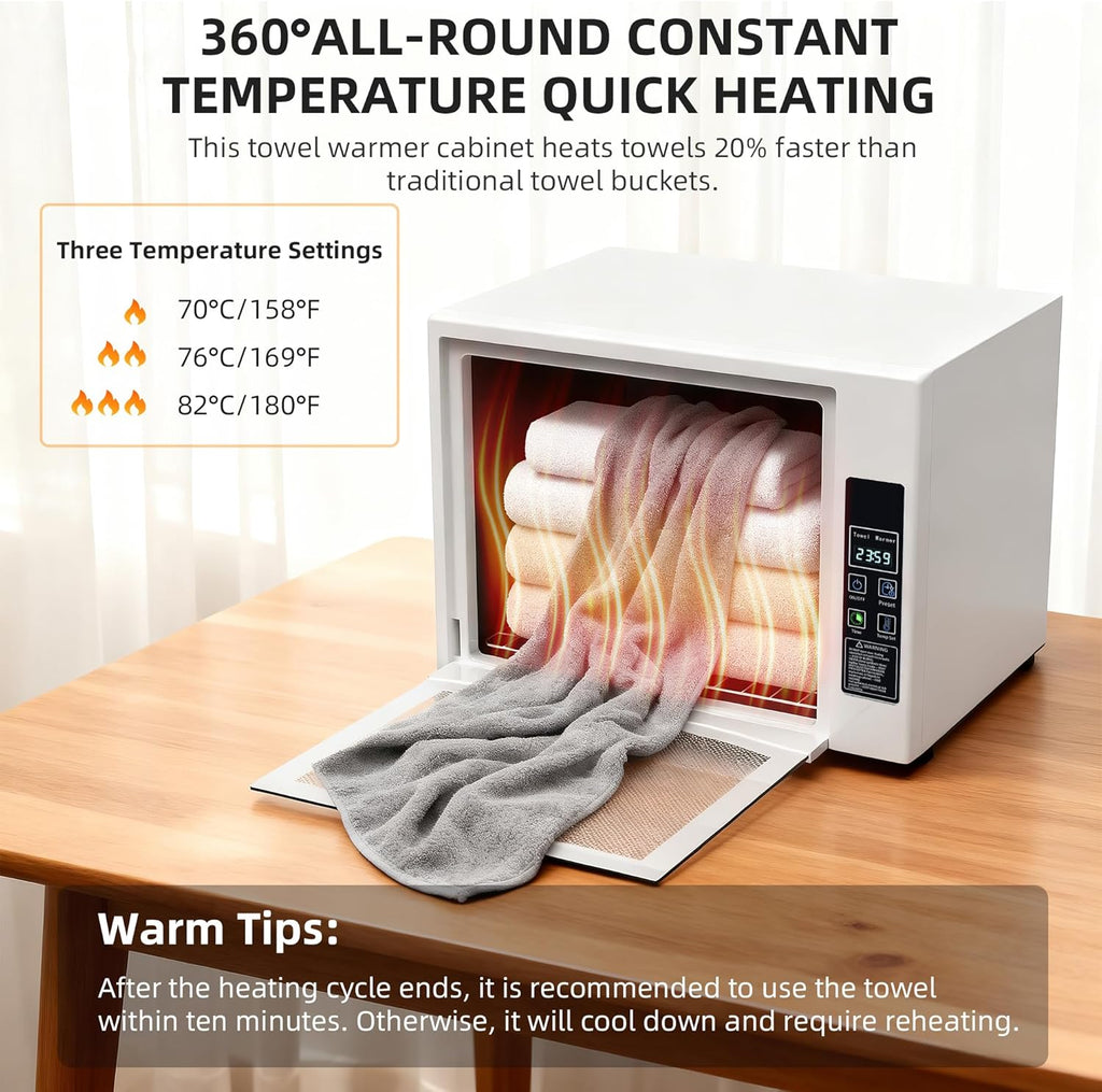 SIXRARI 25L Hot Towel Warmer Cabinet, Wall-Mounted Towel Warmers, Rapid Heating(20/40/60 min), LED Display, Smart Timed Towel Heater for Bathroom, Fits Up to 2 Large Towels, Blankets or Robes(White)
