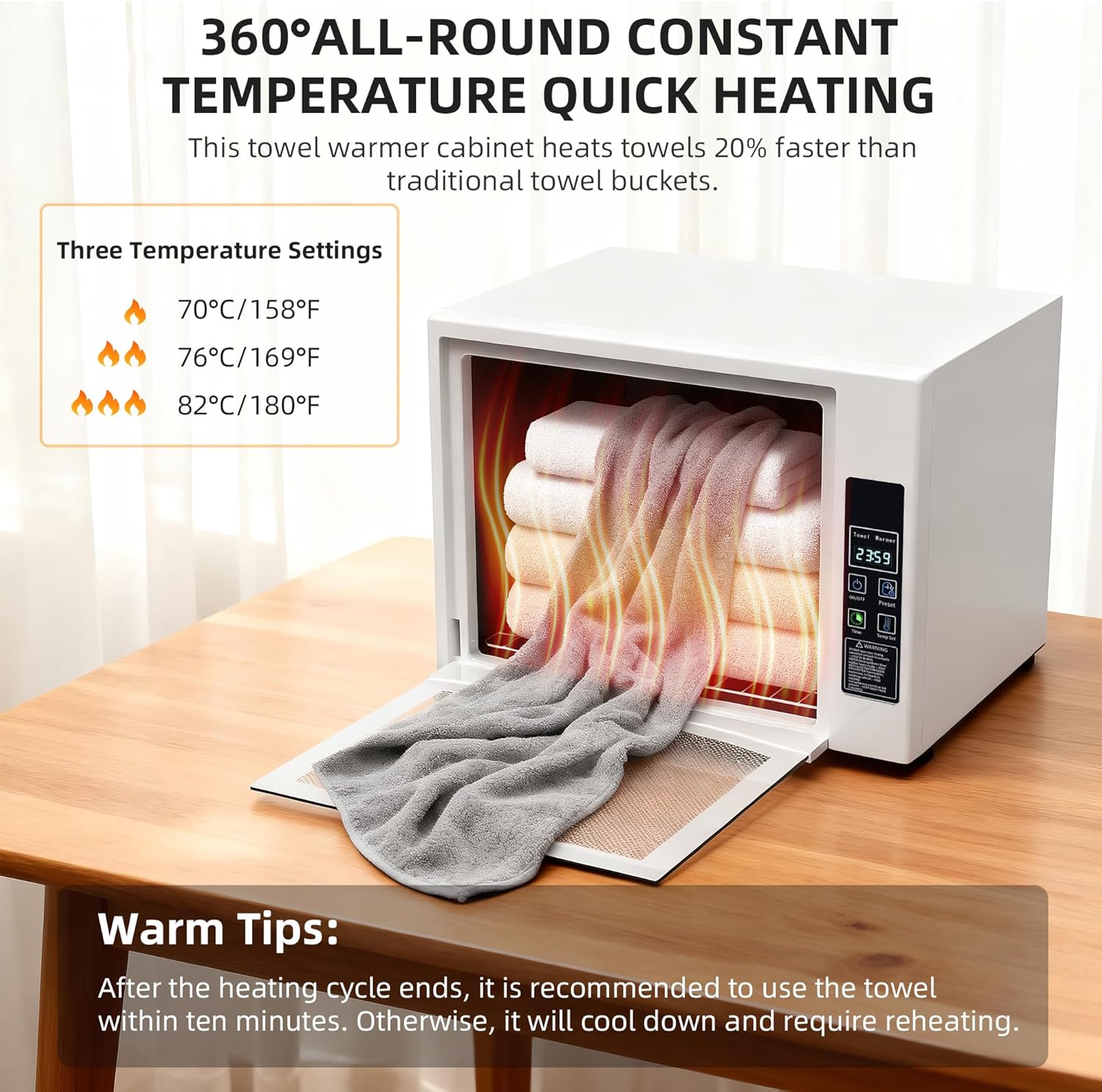 SIXRARI 25L Hot Towel Warmer Cabinet, Wall-Mounted Towel Warmers, Rapid Heating(20/40/60 min), LED Display, Smart Timed Towel Heater for Bathroom, Fits Up to 2 Large Towels, Blankets or Robes(White)
