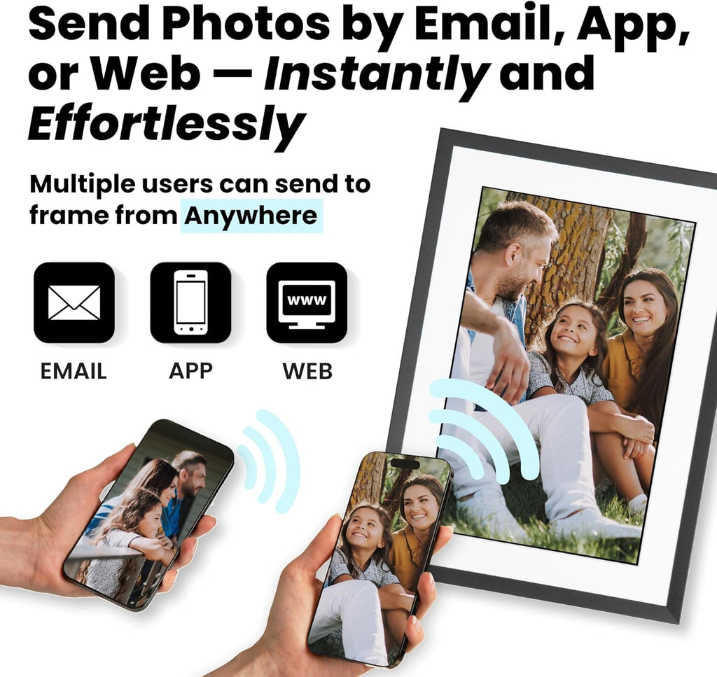 PhotoSpring w/Battery, 10in WiFi Digital Frame, No Subscription, Email App Web, USA Company, 32gb, Touch Screen, Play Videos up to 5 mins
