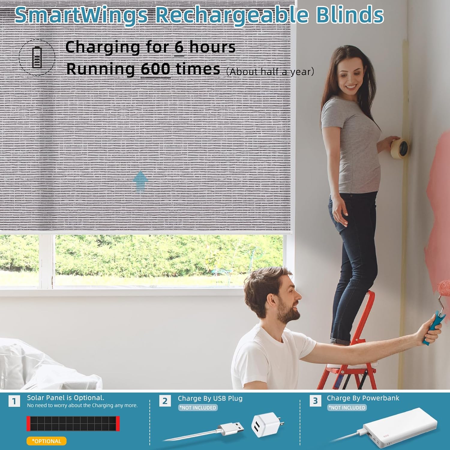 SmartWings Motorized Smart Roller Shades in Light Filtering, Electric Blinds with Remote for Windows Compatible with Alexa/Google Home/Homekit, Customized, Safari Translucent Rock Grey