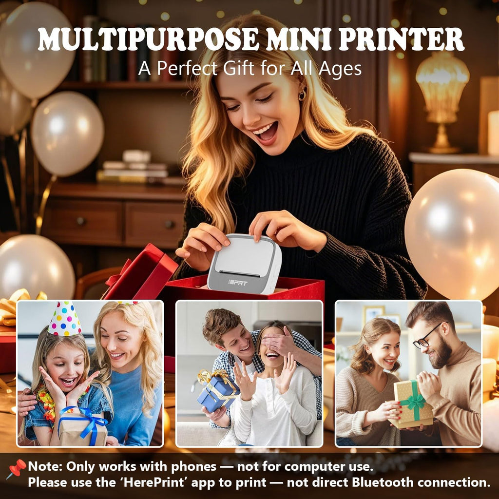 iDPRT S1 Portable Sticker Printer, Mini Thermal Printer with 1 Roll Paper, Bluetooth Inkless Printpods, Pocket Label Maker Suitable for Study Notes, Graphics, Students, Kids Gift, Free App, Grey