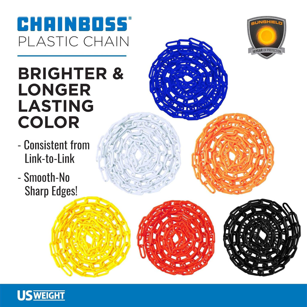 US Weight (Made in USA) 2" x 100' (5 Pack - 500’ Total) Yellow Plastic Safety Chain ft. SunShield UV Resistant Technology