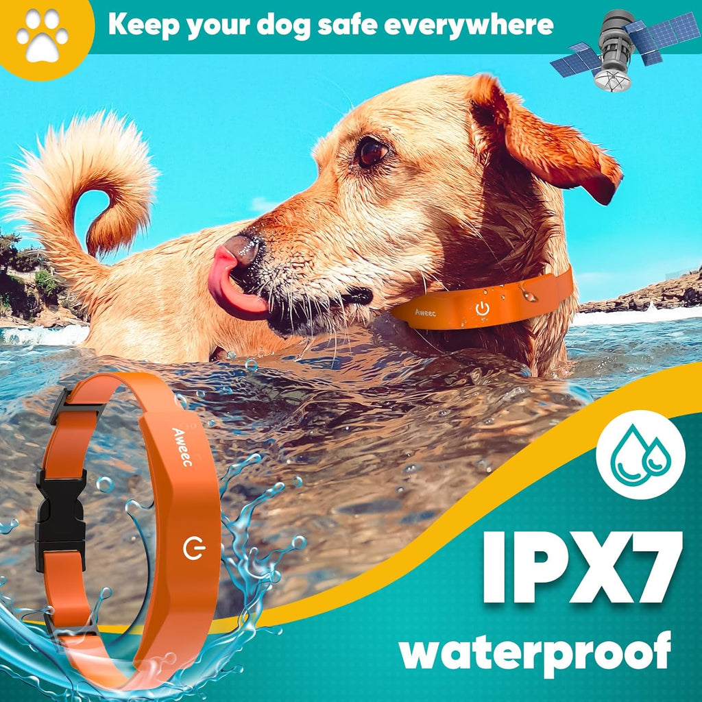 GPS Electric Dog Fence with Free App, Wireless Fence System with Training Collar, Portable for Outdoor Use, Rechargeable Waterproof Flexiable Collar, Adjustable of Dogs (Orange)