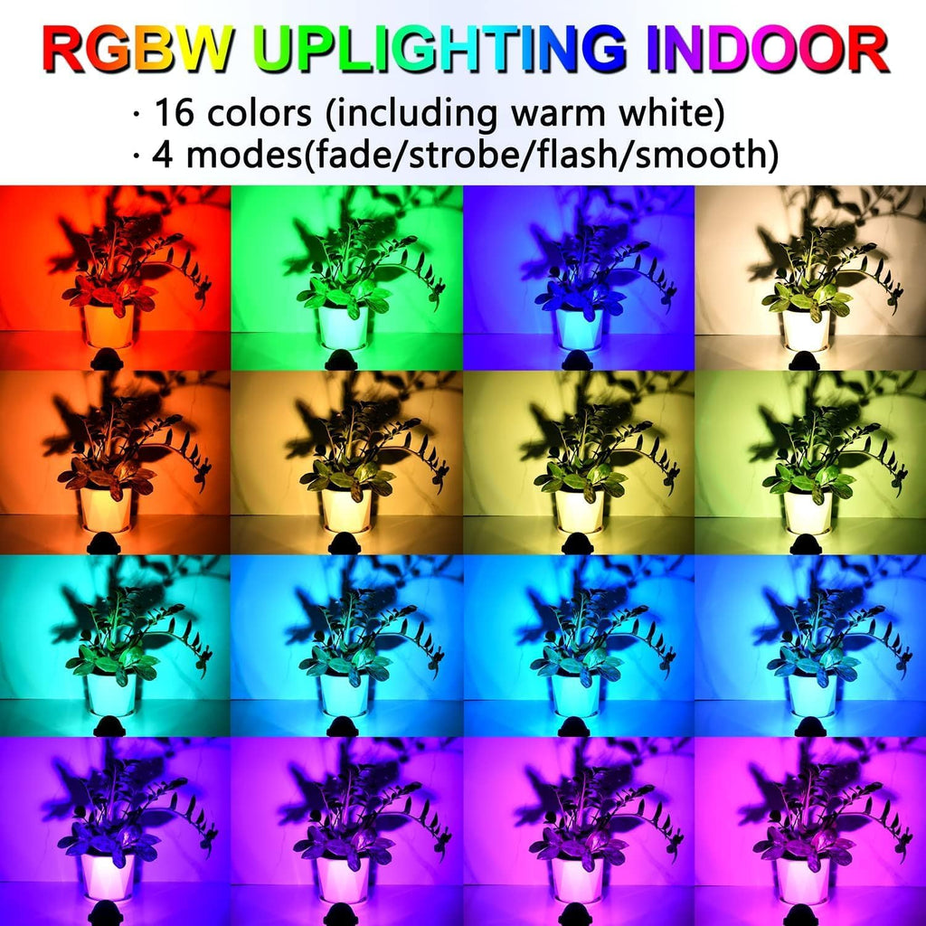Christmas Spot Lights Indoor, 5W RGBW Uplighting 16 Color Changing Up Lights Indoor with Remote Control, Plant Spotlight Decorative (2 Pack with Base and Stake)