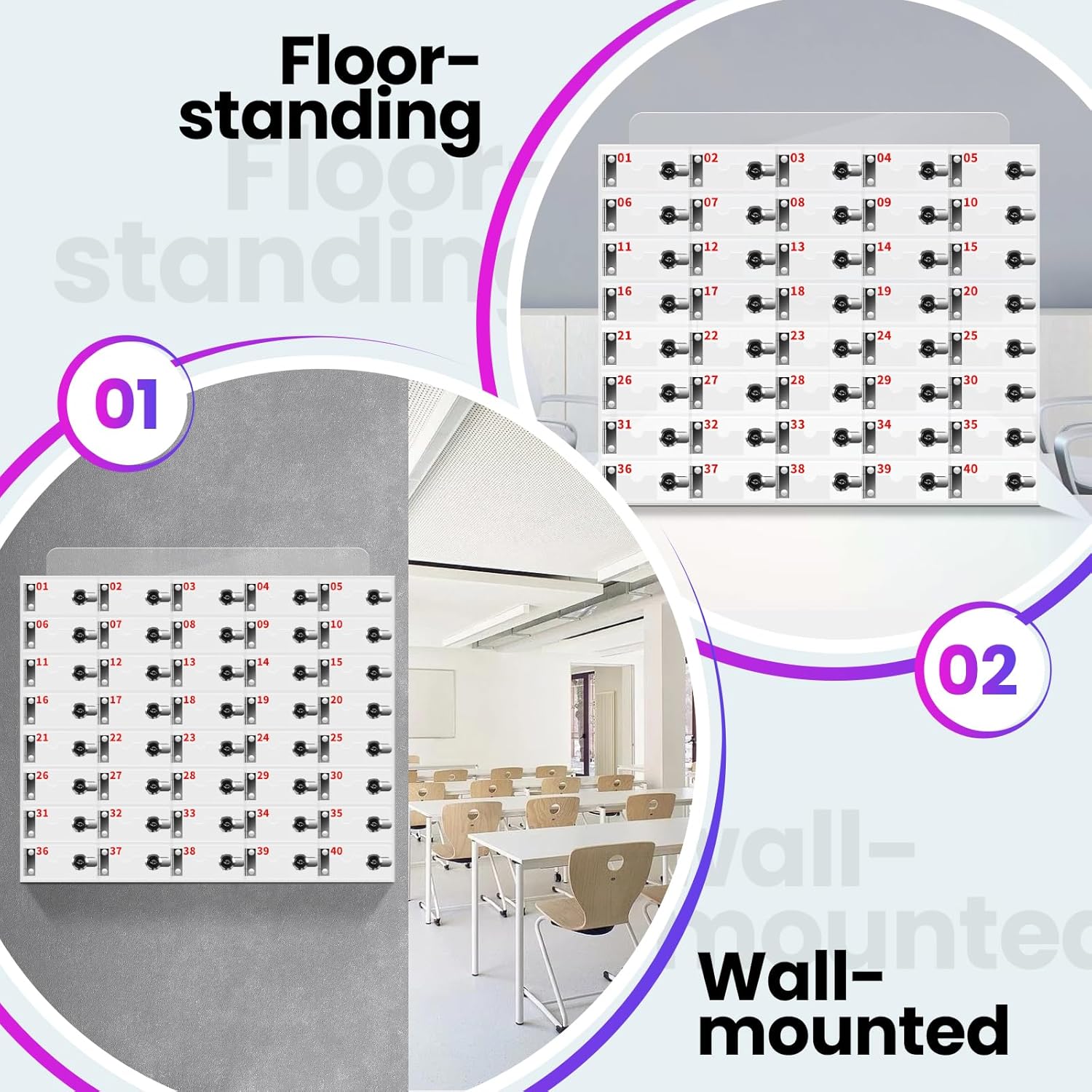 40 Slots Cell Phone Locker Box, Clear Phone Storage, Acrylic Cell Phone Lock Box with Door Locks and Keys, Wall Mounted Cell Phones Cabinet for Office School Classroom Factory