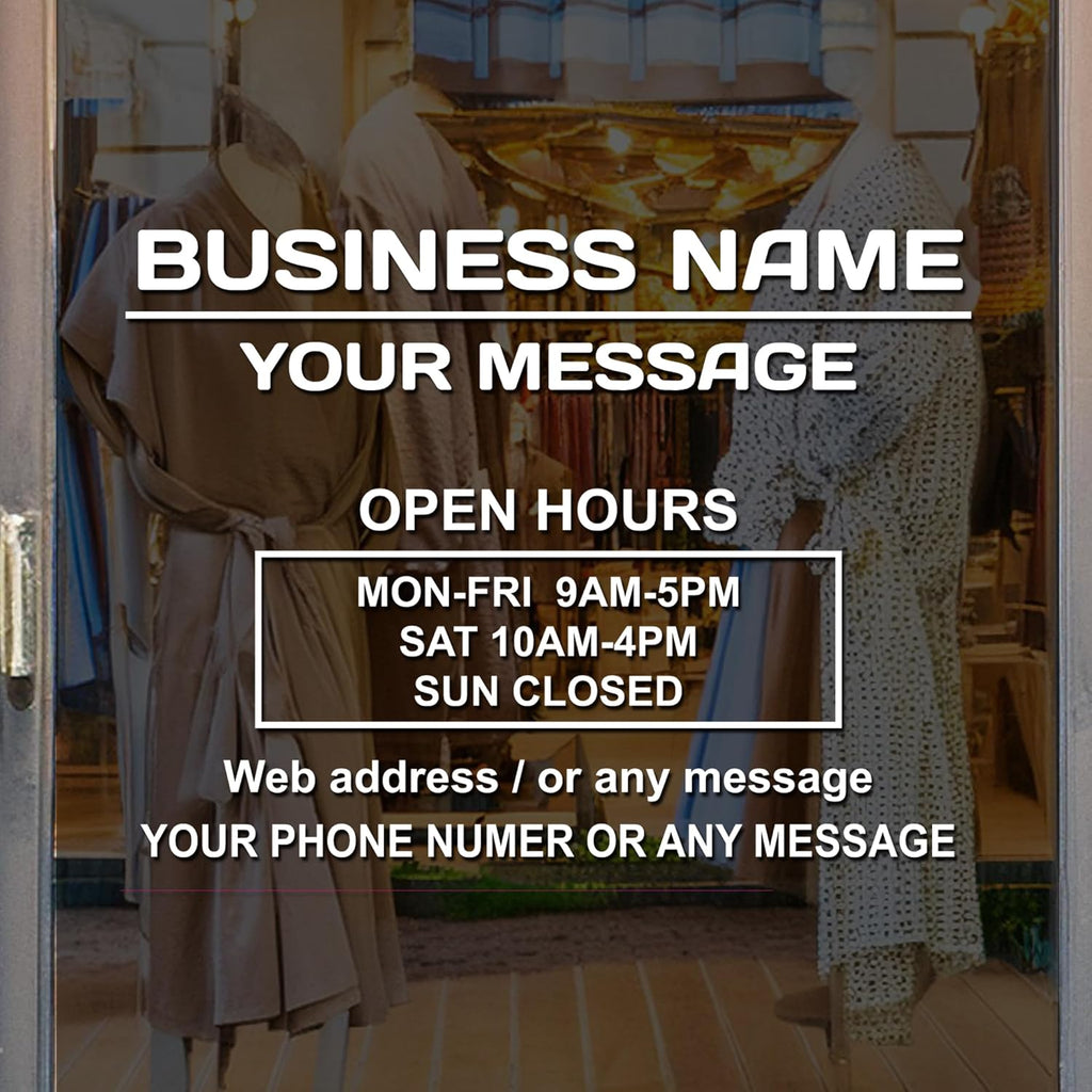 Business Hours Sign for Window – Two Title Lines (Two Lines)